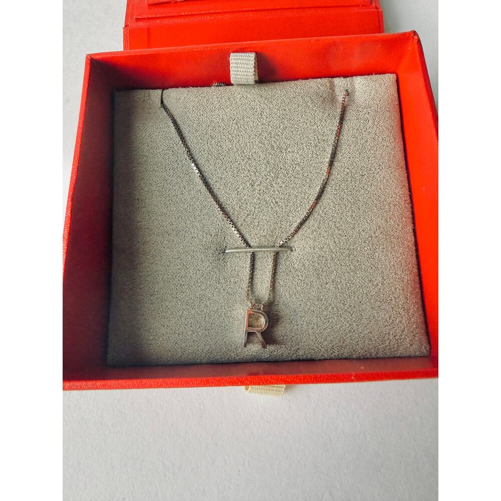 Vintage Red Envelope Sterling Silver R Initial Necklace Minimalist Box Chain 925